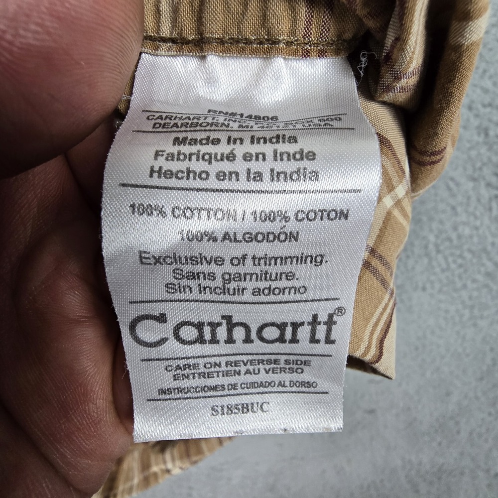 Carhartt Shirt Mens 2XL Brown Plaid Short‎ Sleeve Workwear Button Up XXL - Picture 8 of 13
